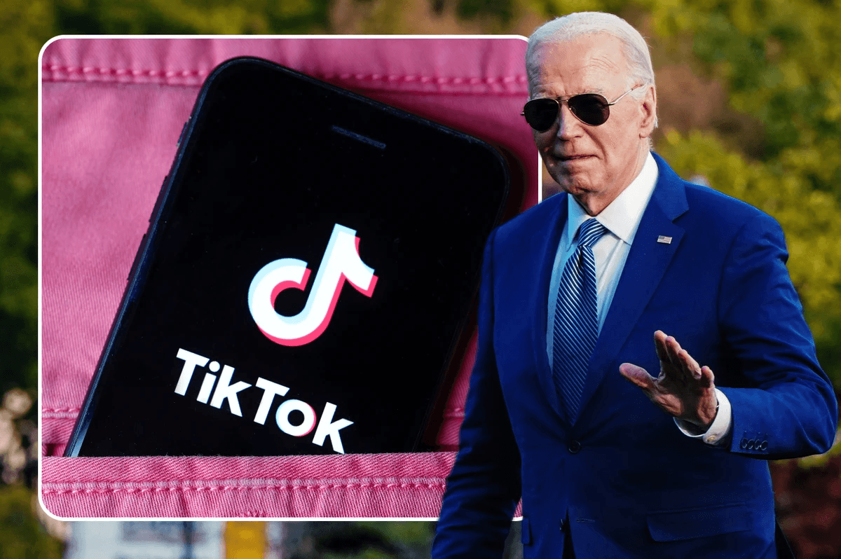 Montagem de Joe Biden e celular mostrando Tik Tok